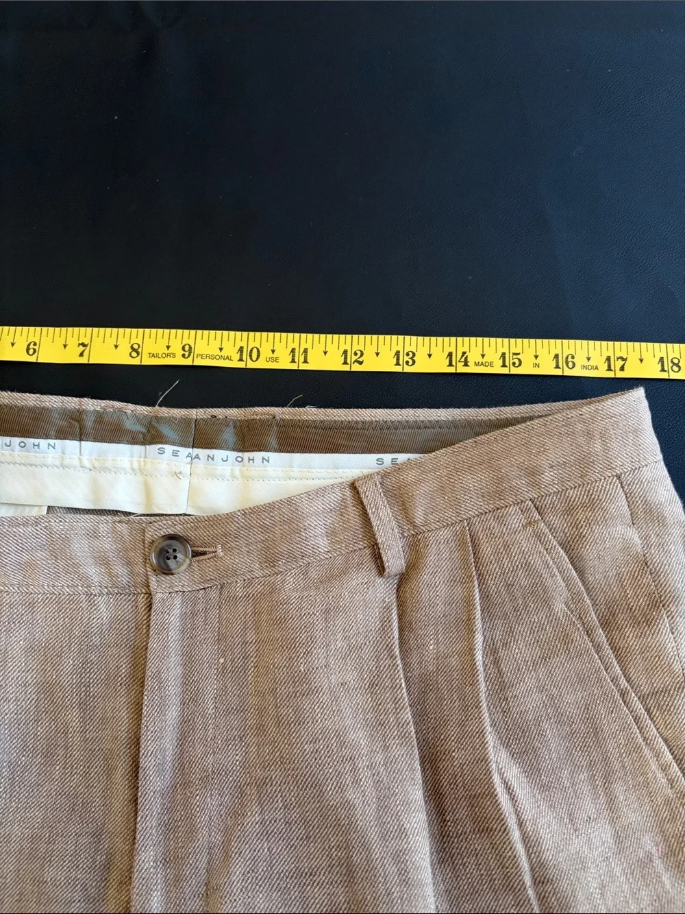 Sean John 100% Linen Pleated Dress Pants 34x32 Original Fit Tan Wide Leg